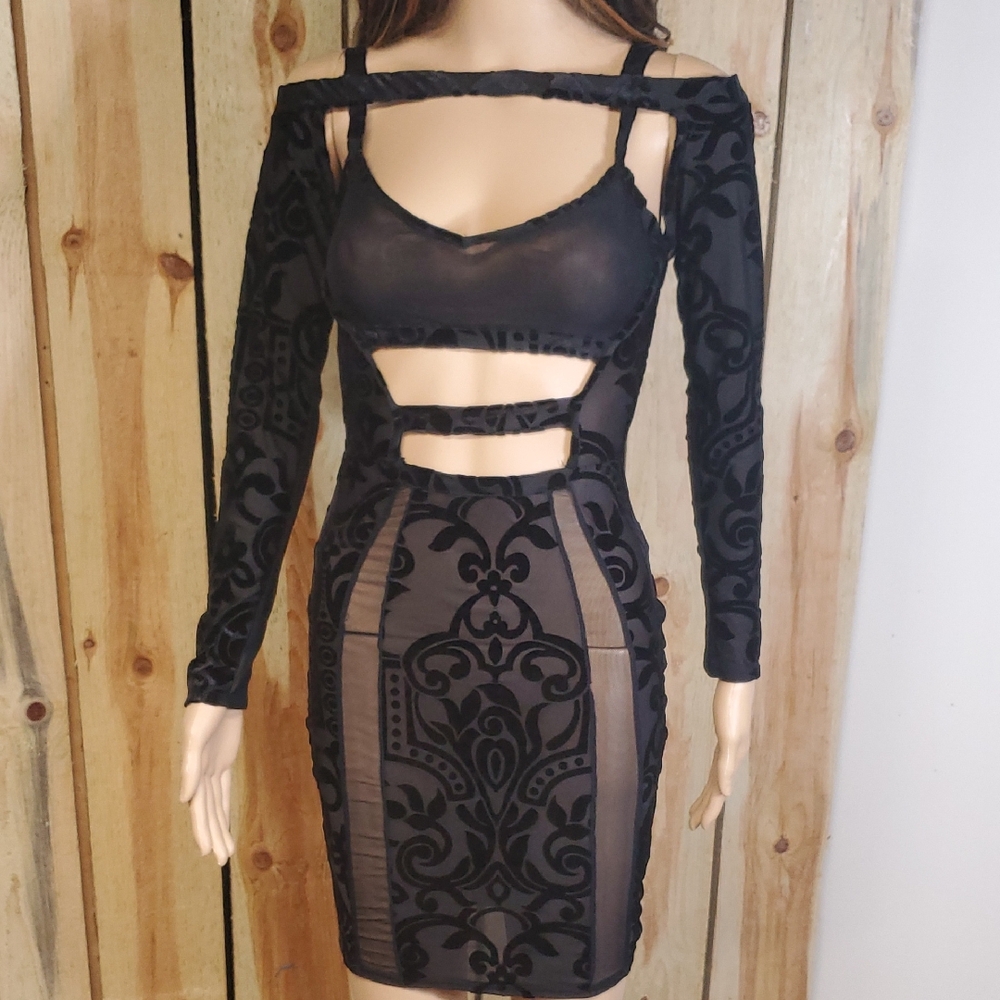 Posh By V Black Velvet Burnout Dress Size S Party Dancing Date Night